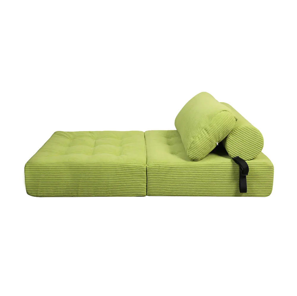 Green striped sofa na may mga strap