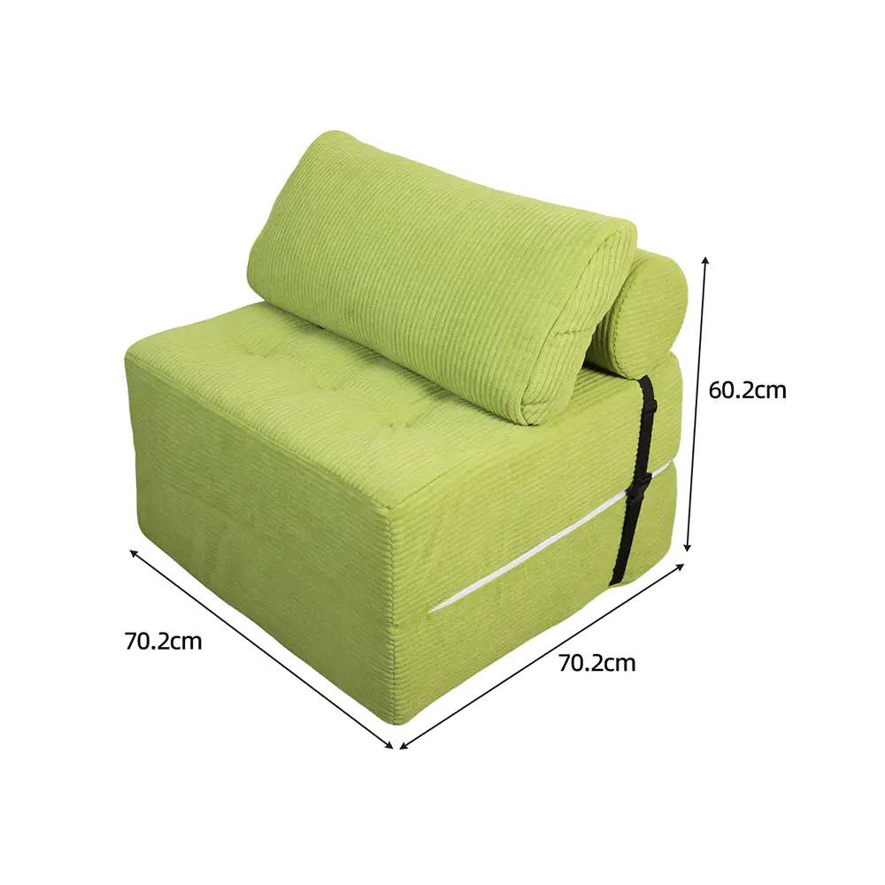 Green striped sofa na may mga strap