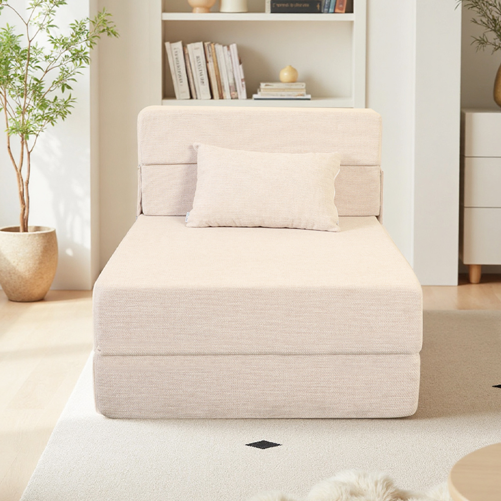 Puting natitiklop na sofa