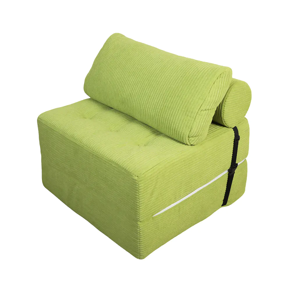 Green striped sofa na may mga strap