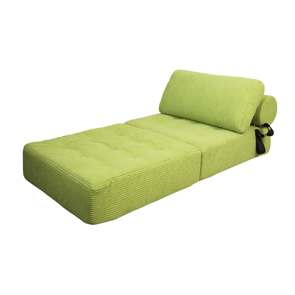 Green striped sofa na may mga strap