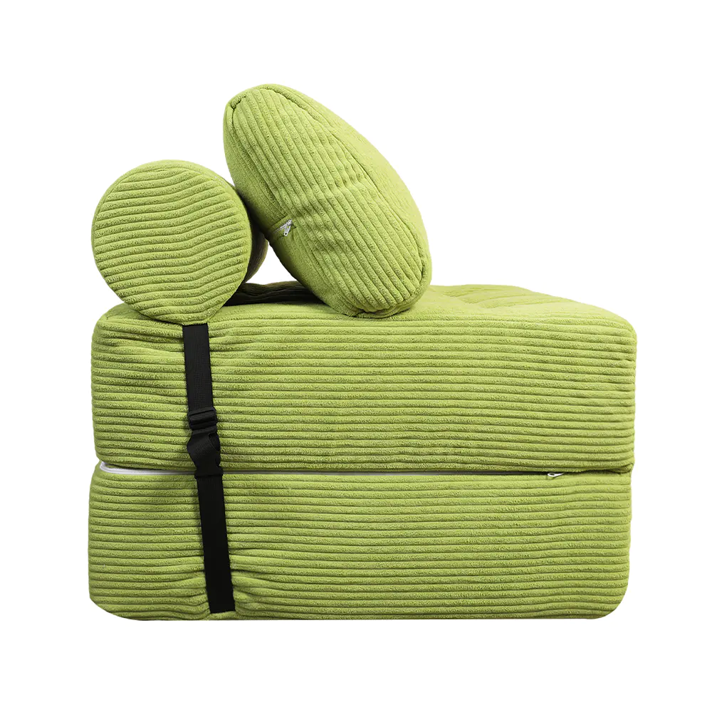 Green striped sofa na may mga strap